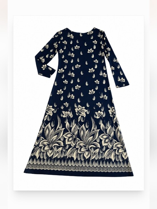 Superline USA Dresses & Skirts - Vintage Superline USA Maxi Dress XL Gold Floral Navy Long Sleeve Elegant Beauty